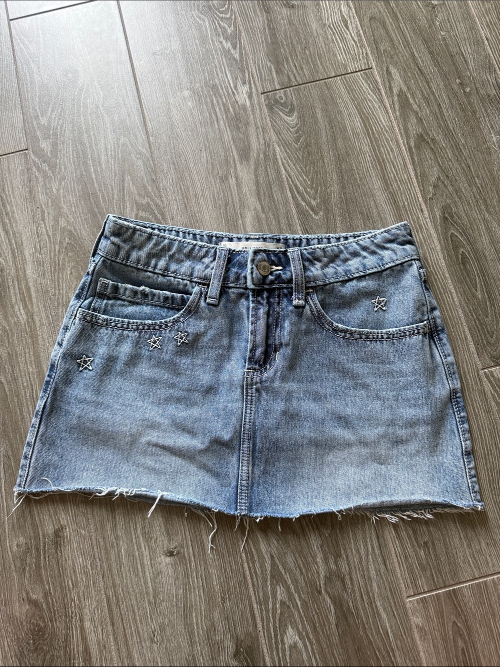 Hollister Denim Mini Skirt skort with Star Embroidery - Light Blue 24